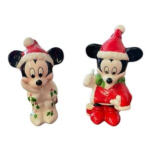 Schmid Mickey Mouse Christmas Collectible Porcelain Figurine Set